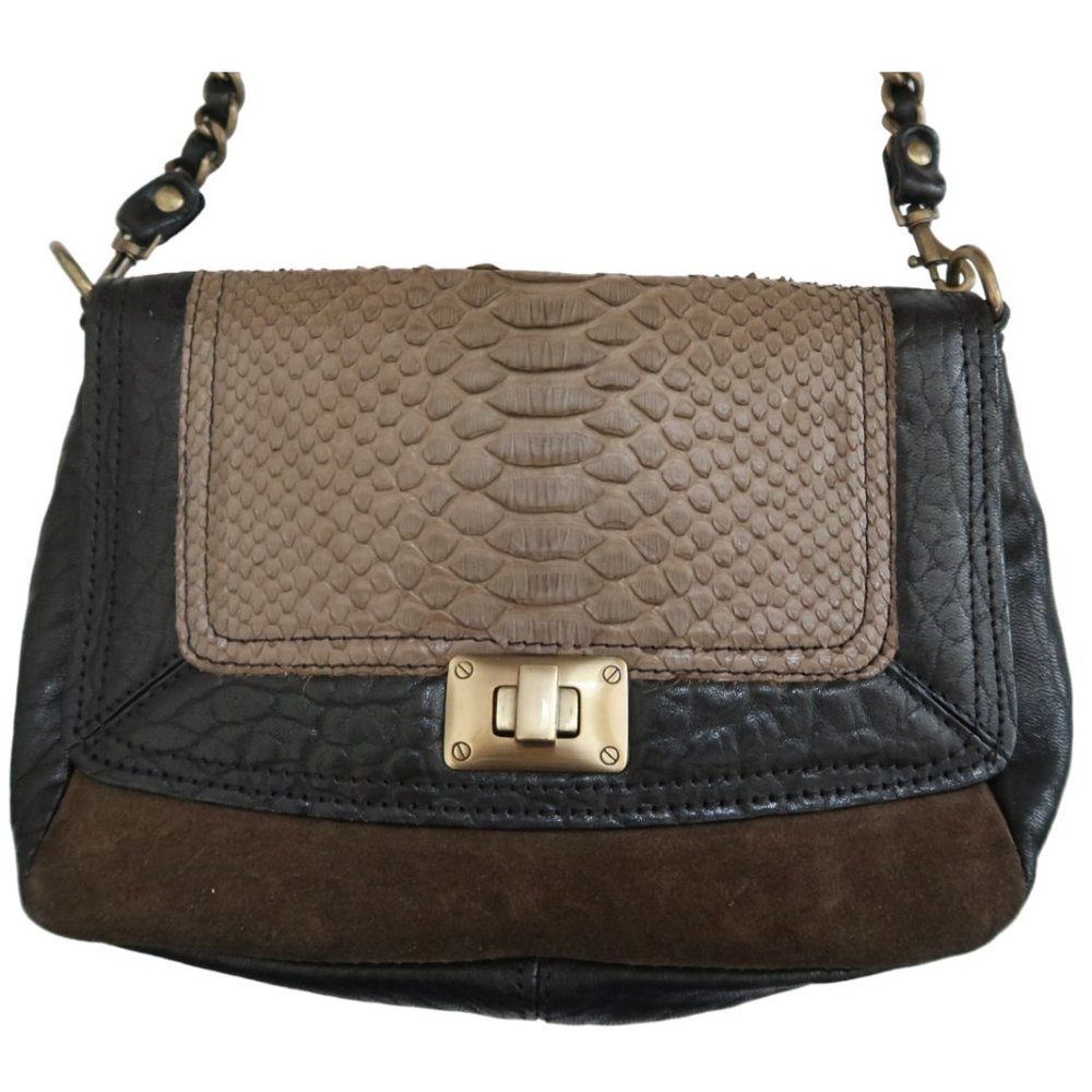 Abaco Python Suede Leather Flap Handbag W Turnlock - image 3